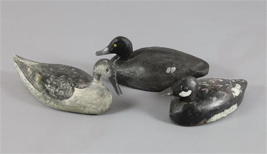 Three 19th century American folk art carved wood decoy ducks,